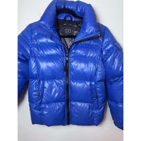 S13 By Sam Kids Glossy Blue Hooded Goose Down Puffer Jacket Sz 12 - Picture 14 of 16